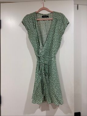 Reformation Green Floral Wrap Mini Dress